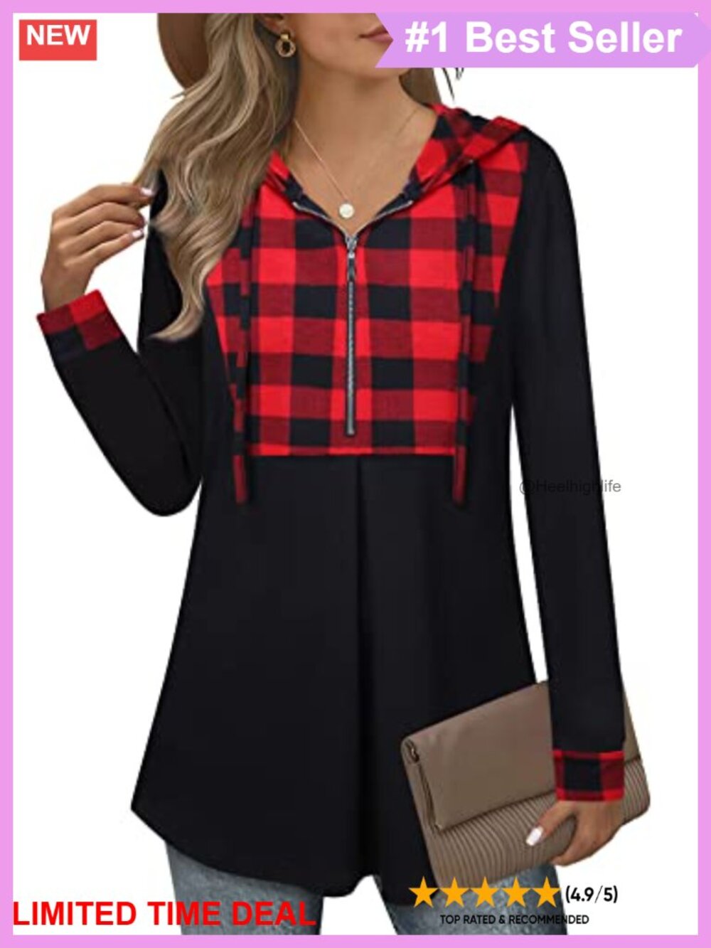 Quarter Zip Hoodie Pullover Long Sleeve Tunic Sweatshirt Drawstring